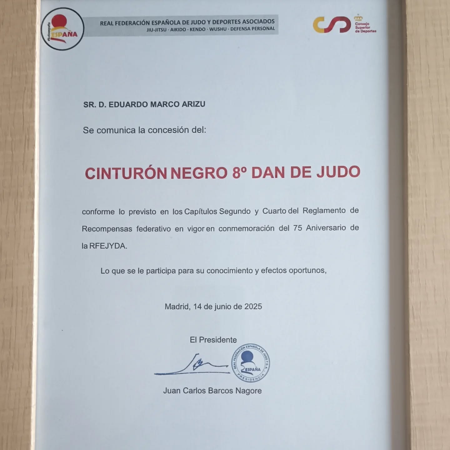 Eduardo Marco, 8º Dan de Judo.